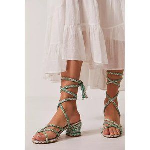Anthropologie AMAMBAIH Isabel Braided Wrap Heel Sandals Green